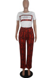Yellow Casual Print Straight Short Sleeve Two-piece Pants Set