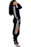 Black Elastic Fly Mid Solid Draped Loose Pants Pants