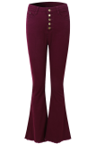 Red Street Solid Buckle Boot Cut High Waist Speaker Patchwork Bottoms