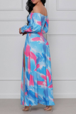 Red Sexy Print Patchwork Off the Shoulder Straight Dresses