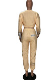 Light yellow Sexy Print Solid O Neck Long Sleeve Regular Sleeve Short Two Pieces