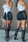 Blue Sexy Solid Patchwork See-through U Neck Sleeveless Two Pieces
