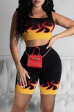 Black Casual Sportswear Print Basic U Neck Sleeveless Two Pieces