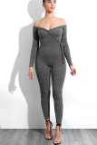 Light Gray Long Sleeve Mid bandage Solid pencil Pants 