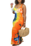 Orange Milk. Fashion Street Pink Orange Tank Sleeveless O neck Pencil Dress Floor-Length Print Dresses