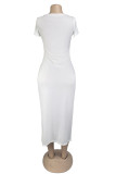 Cyan Fashion Casual White Red Black Orange Yellow Cyan Cap Sleeve Short Sleeves O neck Pencil Dress Mid-Calf Solid Dresses