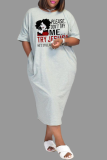 Grey Casual Print Make Old O Neck Straight Dresses