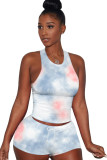 Orange Fashion Casual adult Ma'am Patchwork Print Tie Dye contrast color Two Piece Suits pencil Sleeveless Two Pieces