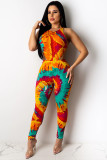 Pink Fashion adult Sexy contrast color Patchwork Tie Dye Print Gradient pencil Sleeveless