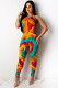 Orange Fashion adult Sexy contrast color Patchwork Tie Dye Print Gradient pencil Sleeveless