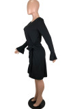 Green Elegant Solid O Neck Dresses