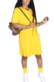 Black Fashion Casual Black Yellow rose red Navy Blue Army Green Cap Sleeve Short Sleeves O neck A-Line Knee-Length Solid Dresses