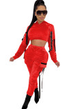 Red Casual Solid Patchwork Two Piece Suits pencil Long Sleeve