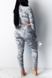 Grey Sportswear Patchwork Tie-dye Zipper Collar Long Sleeve Two Pieces