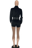 Red Fashion Casual Patchwork Solid Patchwork Buttons Turndown Collar Long Sleeve Two Pieces