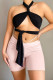 Pink Casual Sportswear Solid Bandage Skinny Mid Waist Shorts