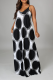 Black And White Sexy Print Patchwork Spaghetti Strap Straight Dresses