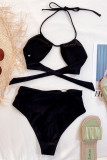 Black Fashion Sexy Solid Backless Swimwears