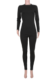 Black Casual Solid Patchwork O Neck Long Sleeve Two Pieces
