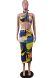 Red Sexy Print Hollowed Out Halter Sleeveless Two Pieces