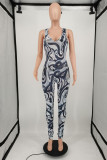 Multicolor Fashion Sexy Print Basic V Neck Skinny Jumpsuits