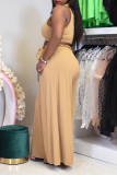 Grey Casual Solid Hollowed Out O Neck Sleeveless Two Pieces