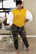 Yellow O Neck Patchwork Patchwork Long Sleeve Sweats & Hoodies