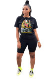 Fluorescent green Fashion Casual adult Letter Patchwork Print Two Piece Suits Straight Short Sleeve Two Pieces
