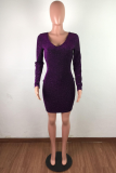 Grey Sexy Solid Hollowed Out V Neck Wrapped Skirt Dresses