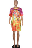 White Fashion Casual adult Ma'am Print Character Two Piece Suits Straight Short Sleeve Two Pieces
