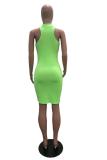 Green Sexy Fashion Cap Sleeve Sleeveless O neck Hip skirt Mini asymmetrical Solid Casual Dresse