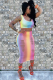 Ombre Sexy Fashion Tank Sleeveless O neck Step Skirt Mid-Calf hollow out Print Fluorescent hole backless