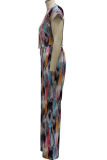 White Sexy Print Patchwork O Neck Short Sleeve Two Pieces