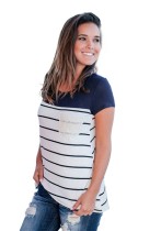 Royal blue Fashion Casual Regular O-Neck Short Patchwork Slim Tees & T-shirts