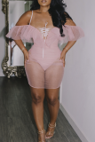 Yellow Sexy Solid Flounce Mesh Swimwears