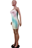 Red Sexy Patchwork Tie-dye Spaghetti Strap Pencil Skirt Dresses
