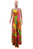 Colour Fashion Sexy Print Backless Spaghetti Strap Long Dress