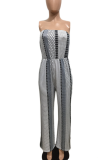 Black Casual Print Patchwork Strapless Straight Jumpsuits