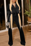 Blue Casual Solid Patchwork O Neck Long Sleeve Two Pieces