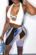 White Sexy Print Bandage Halter Sleeveless Two Pieces