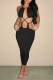 Black Sexy Solid Hollowed Out Halter Pencil Skirt Dresses