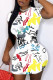 White Street Print Patchwork O Neck Short Sleeve Dress Dresses