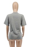 Grey Fashion Casual Print Basic O Neck T-Shirts