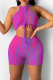 Rose Red Sexy Print Patchwork O Neck Sleeveless Two Pieces