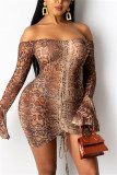 colour Fashion Sexy Print Draw String Backless Bateau Neck Printed Dress