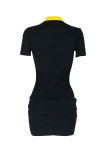 Royal blue Sexy Fashion Cap Sleeve Short Sleeves Turndown Collar Step Skirt skirt Patchwork Print chain 
