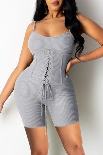 Grey Sexy Casual Solid Backless Spaghetti Strap Skinny Romper