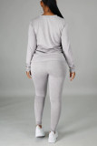 Red Casual Solid Basic O Neck Long Sleeve Two Pieces