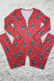 Red Living Print V Neck Skinny Jumpsuits