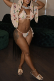 Nude Sexy Print Patchwork Swimwears